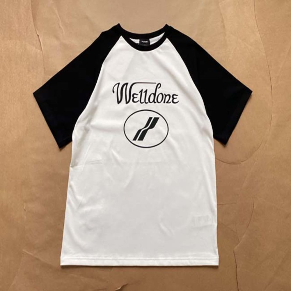 WELLDONE Logo Black & White Panel T-Shirt - White Short Sleeve